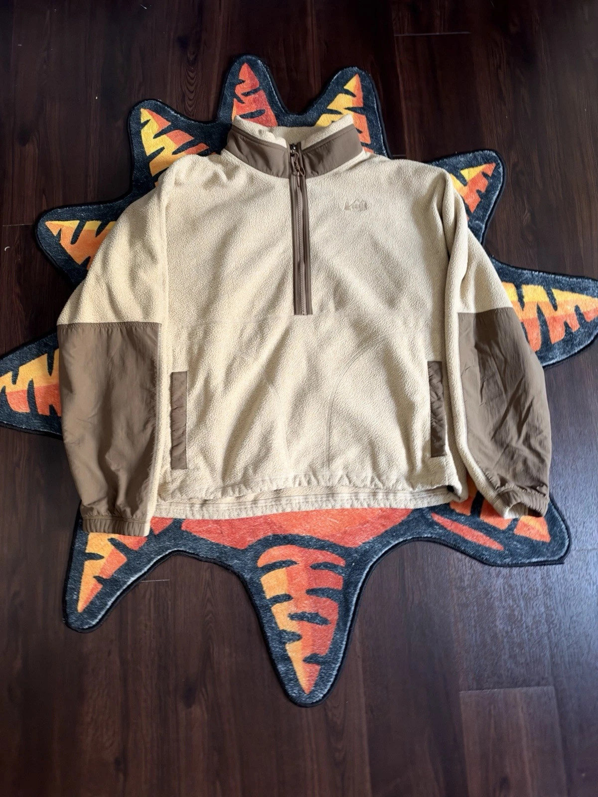 REI Co-op 2000s Fleece Half-Zip Pullover Large Mens Beige/Brown Outdoor Hiking - product detail image 1