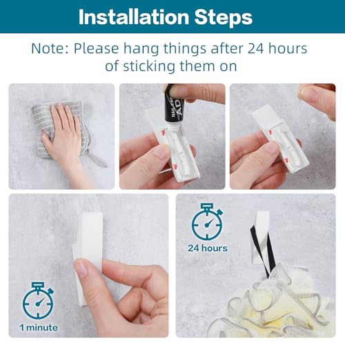 Adhesive Hooks,4 Pack Wall Hooks Hanging for Bathrooms Hooks for Hanging Coat, - Picture 5 of 6