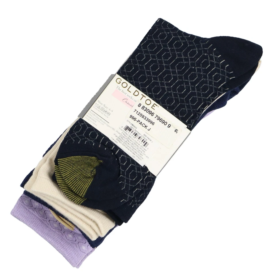 Paquete de 4 calcetines Geo Repeat para mujer Gold Toe talla única púrpura azul marino negro Foto 2 de 4
