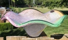Vintage Murano Art Glass Bowl Hand Blown Pastel Rainbow Colors Swirl Ruffle Edge