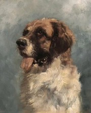 Vintage Saint Bernard Dog Painting Giclee Print on Fine Art Paper