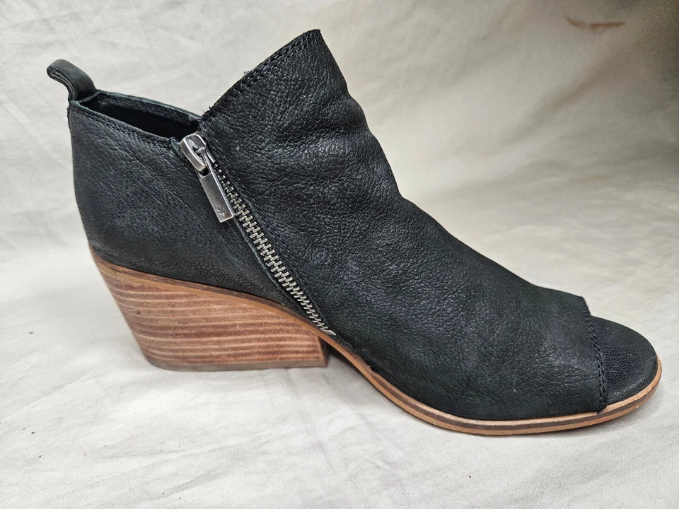 Botines Lucky Brand Peep Toe para mujer talla 9 negros con cremallera al tobillo apilados tacón bloque Foto 4 de 4