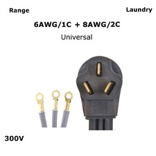 Universal 6' 50 Amp 3 Prong Range Cooking Cord 6/1  8/2 Heavy Duty