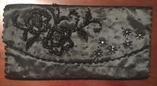 Vintage Hand Beaded Black Bead Roses Purse Evening Bag Clutch