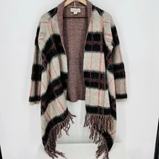 Lucky Brand Wool Mohair Blend Sweater Woman’s Pink Plaid Cardigan Size Medium