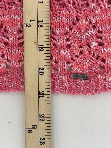 Hollister Crop Open Knit Light Sweater Womens Size Medium Pink Long Sleeve - Picture 7 of 7