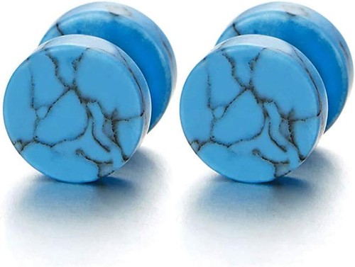 2pcs 10MM Marble Stud Earrings Men Women, Steel Cheater Fake Ear Plugs Gauges Il