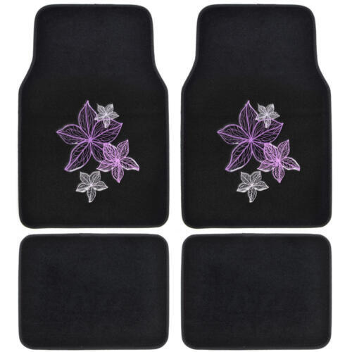 carXS Violet Purple Flowers Design Car Floor Mats Carpet Liners 4 Pieces Set