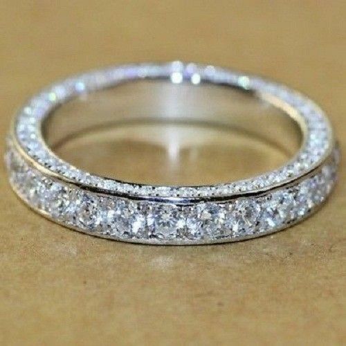 14k White Gold Finish 2.10CT Round Cut CZ Eternity Wedding Band Ring 925 SS - Picture 1 of 2