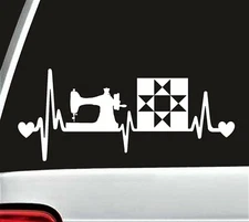Sewing Machine Quilt Quilting Block Heartbeat Decal Sticker for Car | BG 794