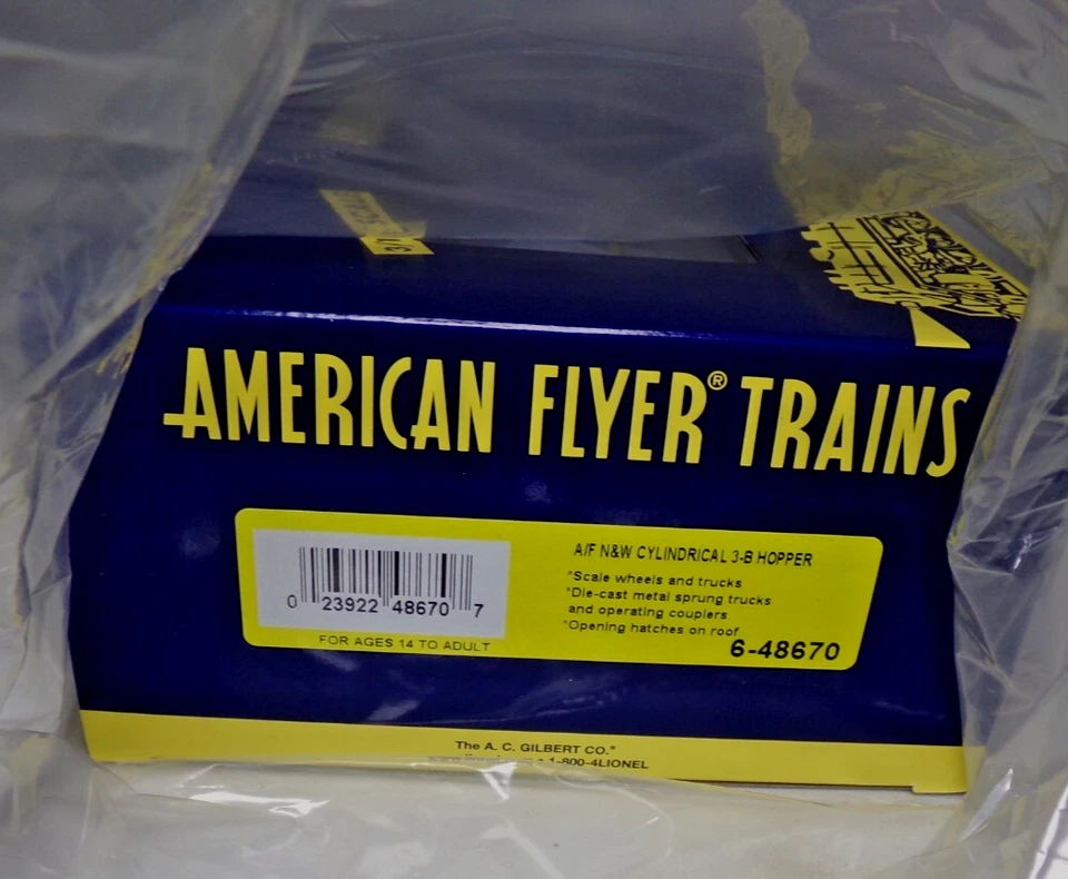 American Flyer  6-48670 NORFOLK & WESTERN 3 Bay Cylindrical Hopper /S SCALE /MIB - Image 2 of 2