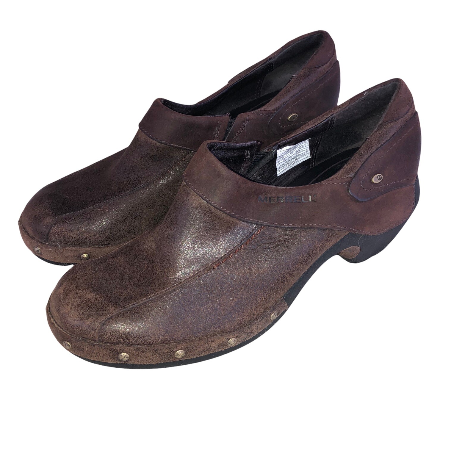 Zoccoli MERRELL donna Luxe Drizzle pelle marrone borchie comodi mules taglia 7