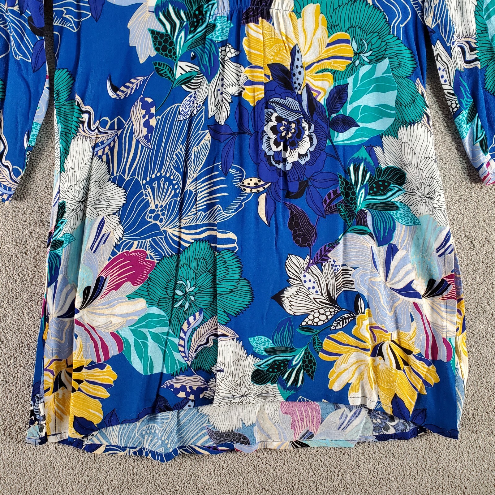 BLUE ILLUSION Dress Tunic Womens Extra Small Blue Floral Shift 3/4