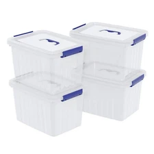 Idotry 12 Quart Plastic Clear Stackable Latching Storage Box Container (4 Packs)
