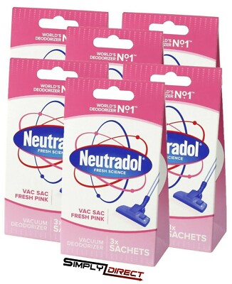 6x Neutradol Fresh Pink Vac Sac Deodorizer 3 Sachets Vacuum Hoover Air ...