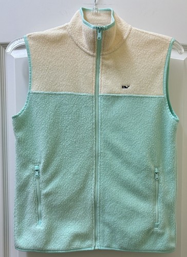 Neu mit Etikett Vineyard Vines Sherpa grün creme Fleece Weste adrette klassische Größe Mädchen 16