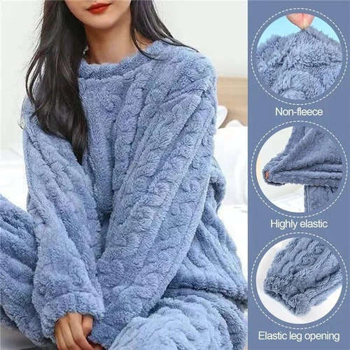 Conjunto de pijamas de lana para mujer invierno mullido cálido traje de casa ropa de dormir ropa de dormir PJS - Imagen 4 de 18