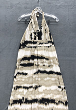 Iman Dress Global Chic Size M Beige Maxi Halter Bandana Trim Hostess Sleeveless