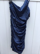 NWT Fashion Nova All Ruched Like A Lady Satin Midi Dress Navy Medium