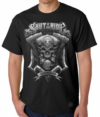 Shut Up & Ride Engine T-SHIRT ~Biker Skull Tee ~ Garage Gear FTW