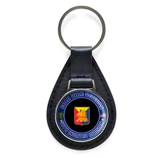 Cold War Veteran 50th Infantry Division Black Leather Keychain Silver Keyring