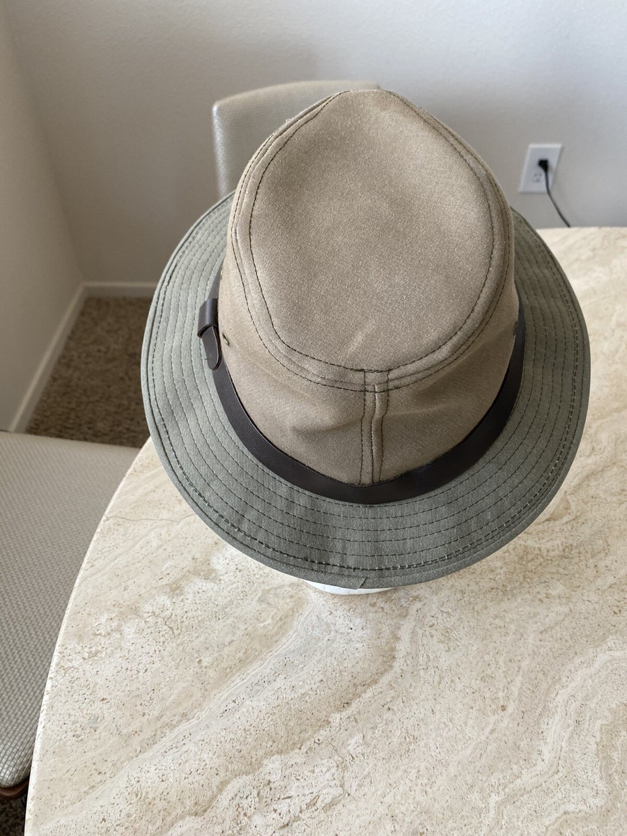 Filson Tin Cloth Packer Hat Leather Hunting Olive Green USA Filson Tin Cloth Packer Hat Leather Hunting Olive Green USA