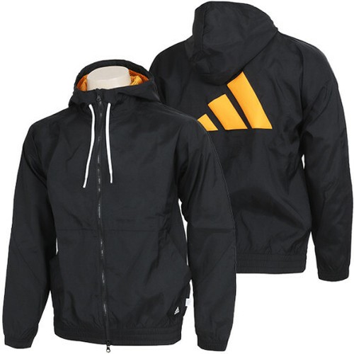 Adidas Fi 3Bar Windbreaker Men's Sporty Look Casual Full Zip Jacket Black HF4851 - HF4851 [Black] - S