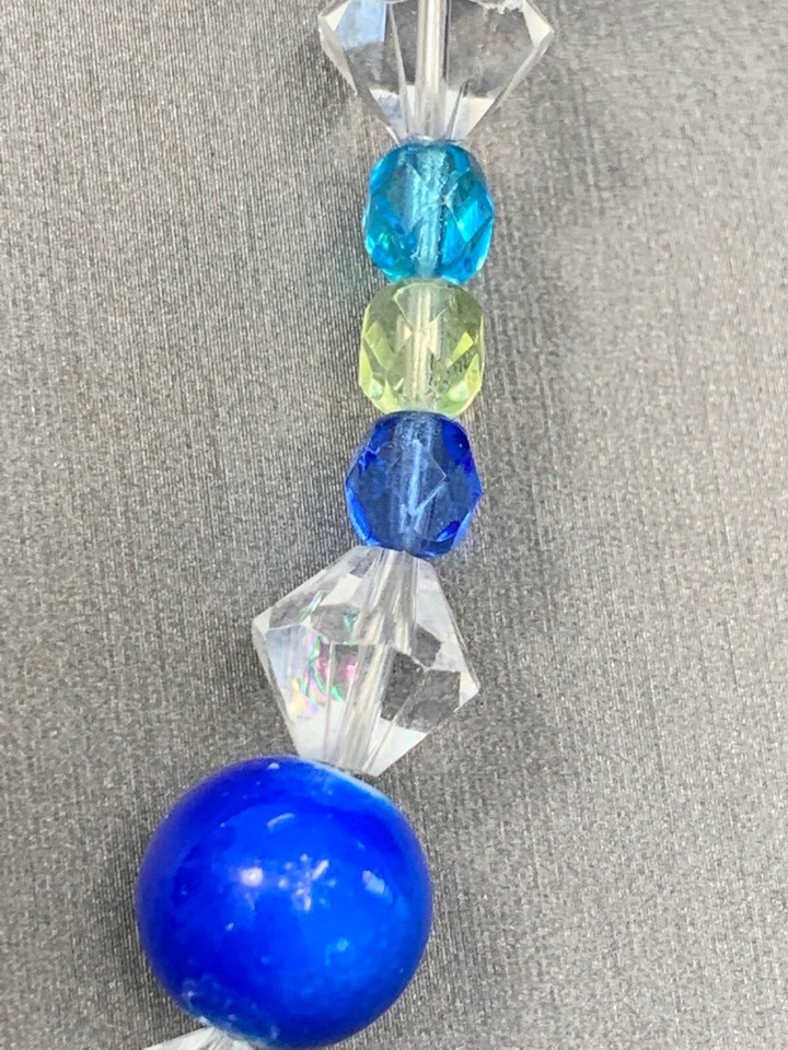 VINTAGE 16” Amazing Blue Green Clear Crystal Beaded Flower Girl