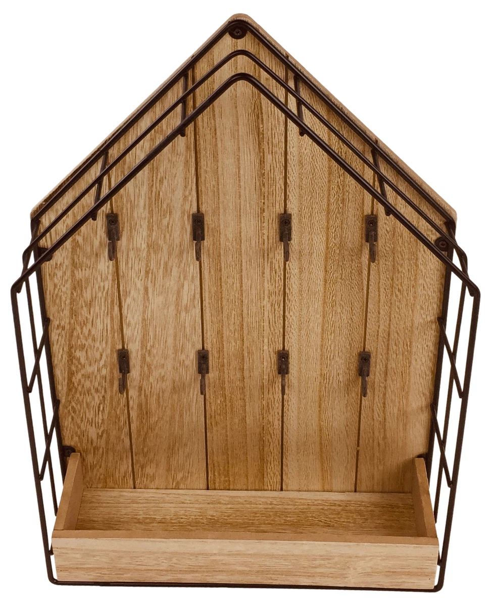 Wood Wire House Key Storage with Shelf Wall 8 Hooks Key Rack