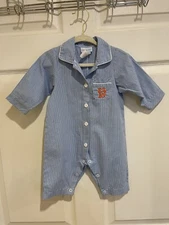 VIVE LA FETE Infant Boys 1-Piece Outfit Size 6 Months “H” Blue Plaid Pocket