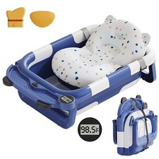 Collapsible Baby Bathtub for Newborn with Real-time Temp Monitor  Soft Floating