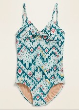 Old Navy Size L Girls 10/12 Printed Keyhole Tie Front One Piece Swimsuit