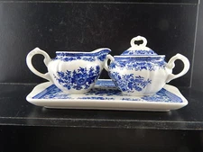 VINTAGE VILLEROY&BOCH PORCELAIN DAIRY SUGAR TRAY SET PHEASANT DECORATION