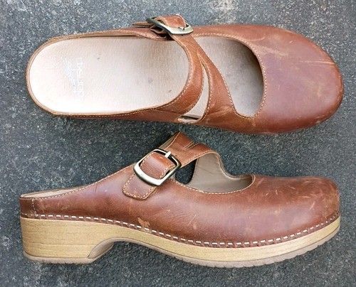 DANSKO Women's Brown Leather CLOGS Mules Mary Jane Slip-On Shoes 41/9-9.5M