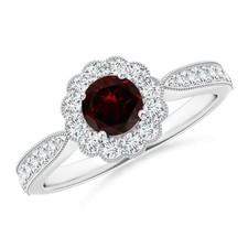 Solitaire 5MM Garnet Gemstone Round 925 Sterling Silver Halo Women Wedding Ring