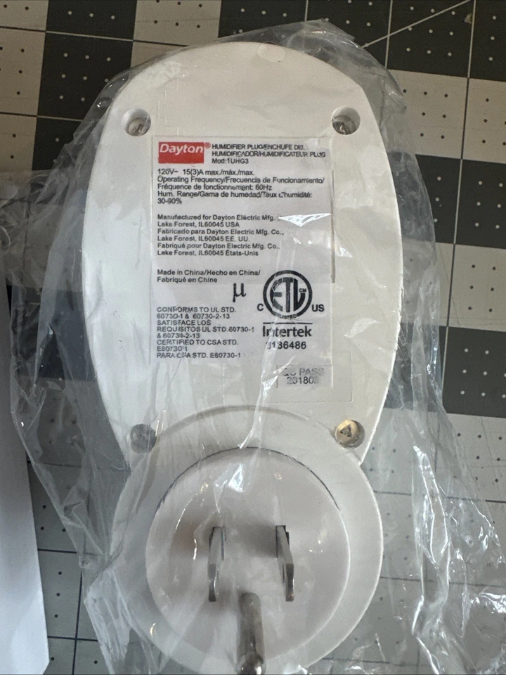 Enchufe Humidificador Dayton 1UHG3 120V 60Hz Rango de Humedad 30-90% Nuevo Caja Abierta Foto 3 de 4