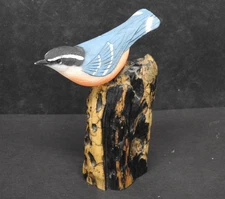 Charles Cardwell Wood Carved Red Breasted Nuthatch 6"h Signed Bird Carving