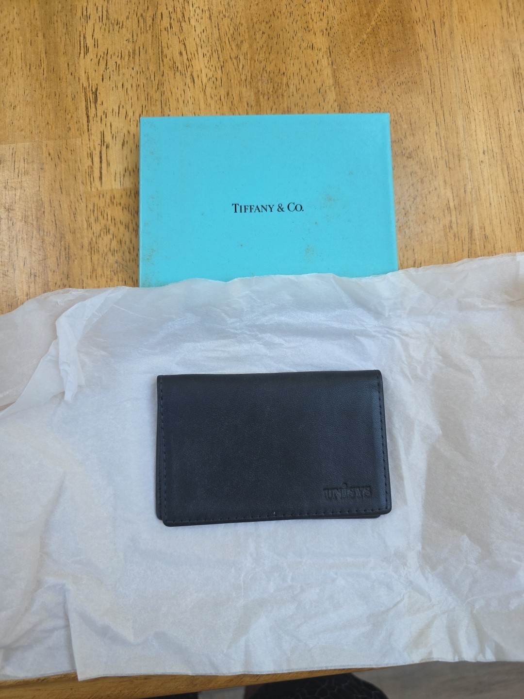 Vintage Tiffany & Co. Black Leather Card Case - Unisys Corporate Gift - W/ Box