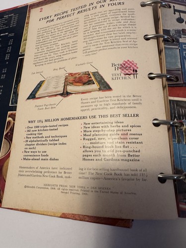 Vintage Better Homes Gardens New Cookbook Binder Recipe 1968 Second Printing. - Imagen 5 de 7