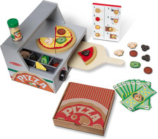 Wooden Pizza Counter Play Set - 41-Piece Pretend Food Set