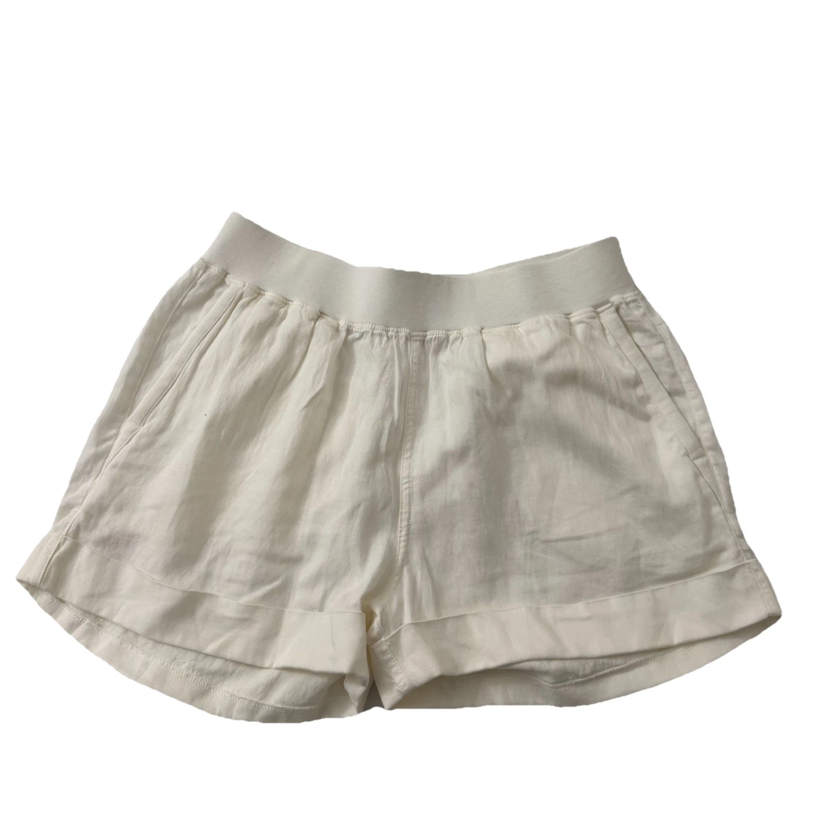 Faherty Arlie Day Shorts Womens Medium White 3" Cuffed Linen Blend Pockets Beach