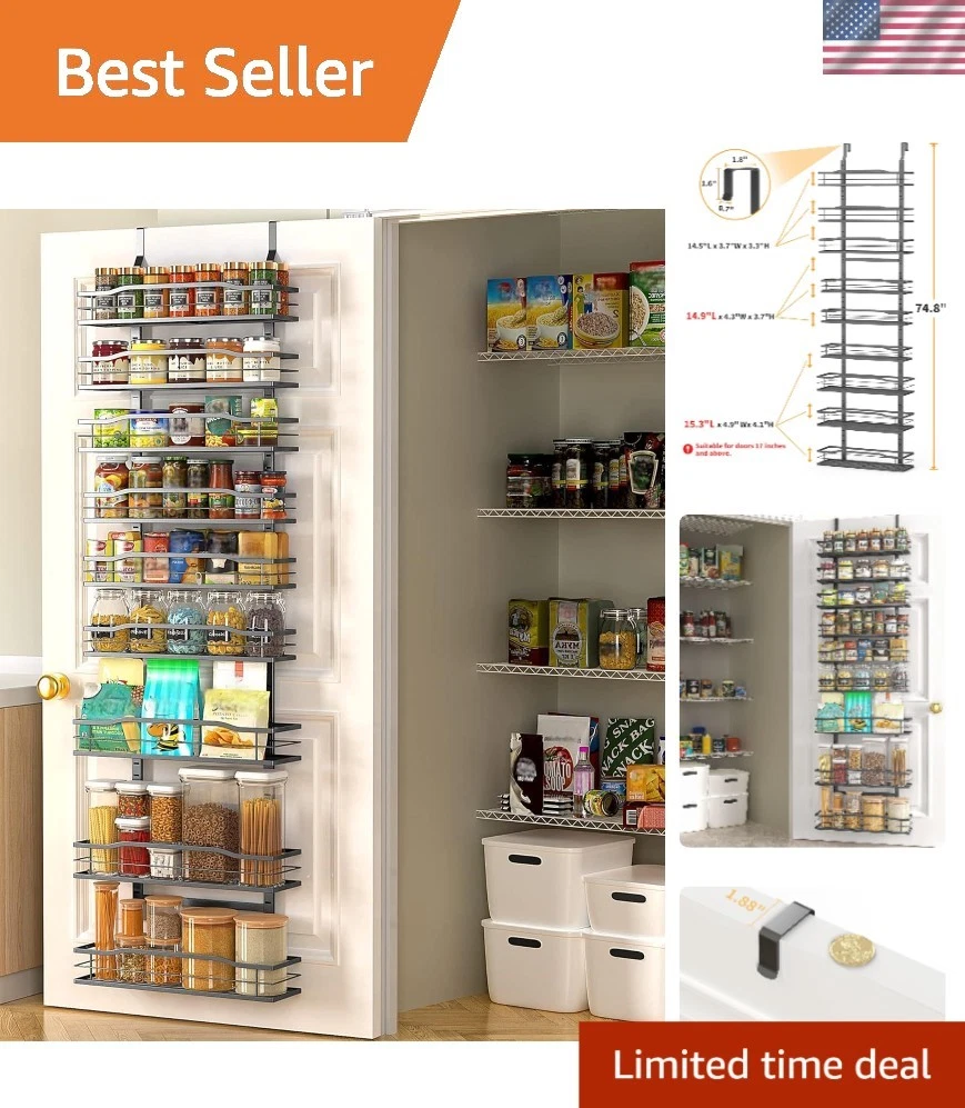 Elegant 9-Tier Over The Door Pantry Organizer - Adjustable & Rust-Proof, Black