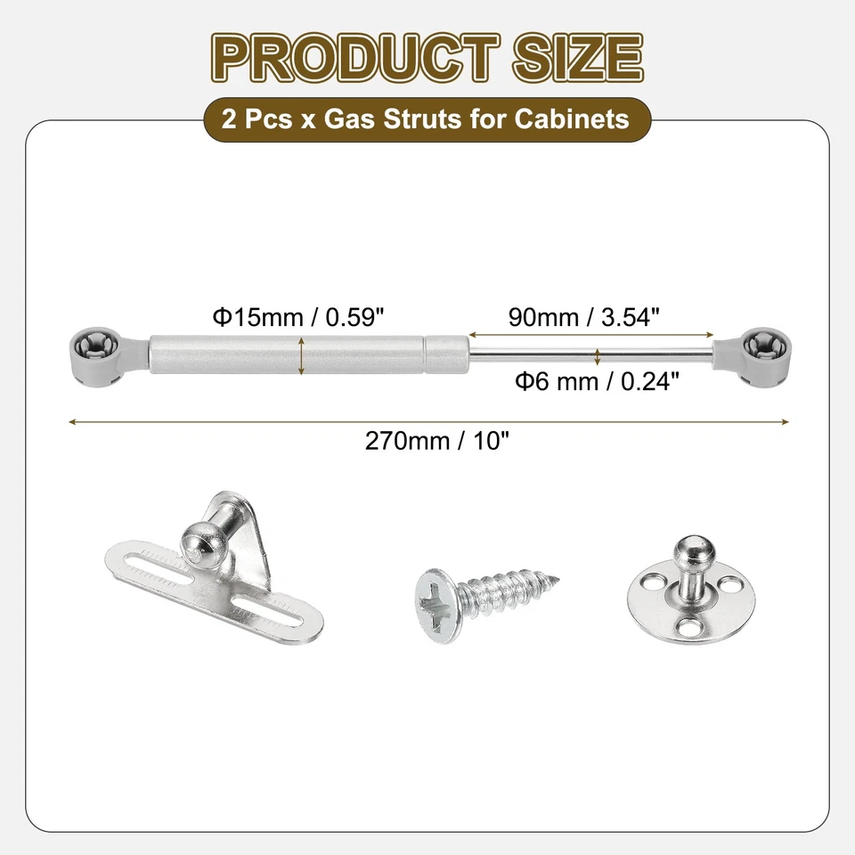 2 Pcs 40N/9lb Gas Struts for Cabinets Gas Spring Shocks Lift Supports Silver - Imagem 2 de 4