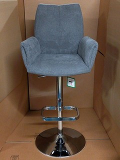 Auction Set of Two Dancan Grey Fabric Bar Stools Chrome Frame (PTR 152)(2)
