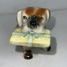 Vintage boxer or bulldog puppy dog figurine carrying gift 5&times;4 inch ceramic