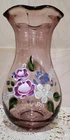 Vintage Fenton Designed Teleflora Amethyst Purple Glass Hand painted floral Vase