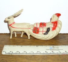 Antique Celluloid Santa Sleigh Figurine 1927-35 Viscoloid USA EC
