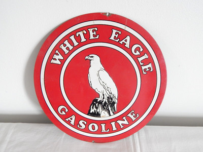ALTES ORIGINAL EMAILLESCHILD WHITE EAGLE BENZIN USA um 1980