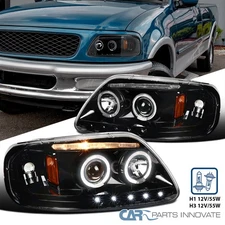 Pearl Black Fit 1997-2003 Ford F150 Expedition Projector LED Halo Headlight Lamp