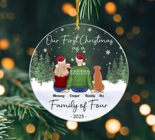 First Christmas As A Family Of Four Ornament, Family With Pet